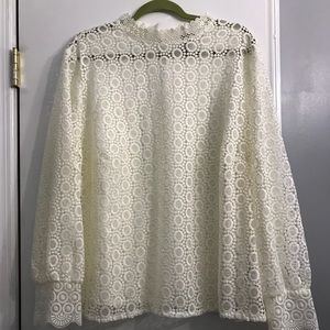 H&M, plus size blouse, cream lace, high neck